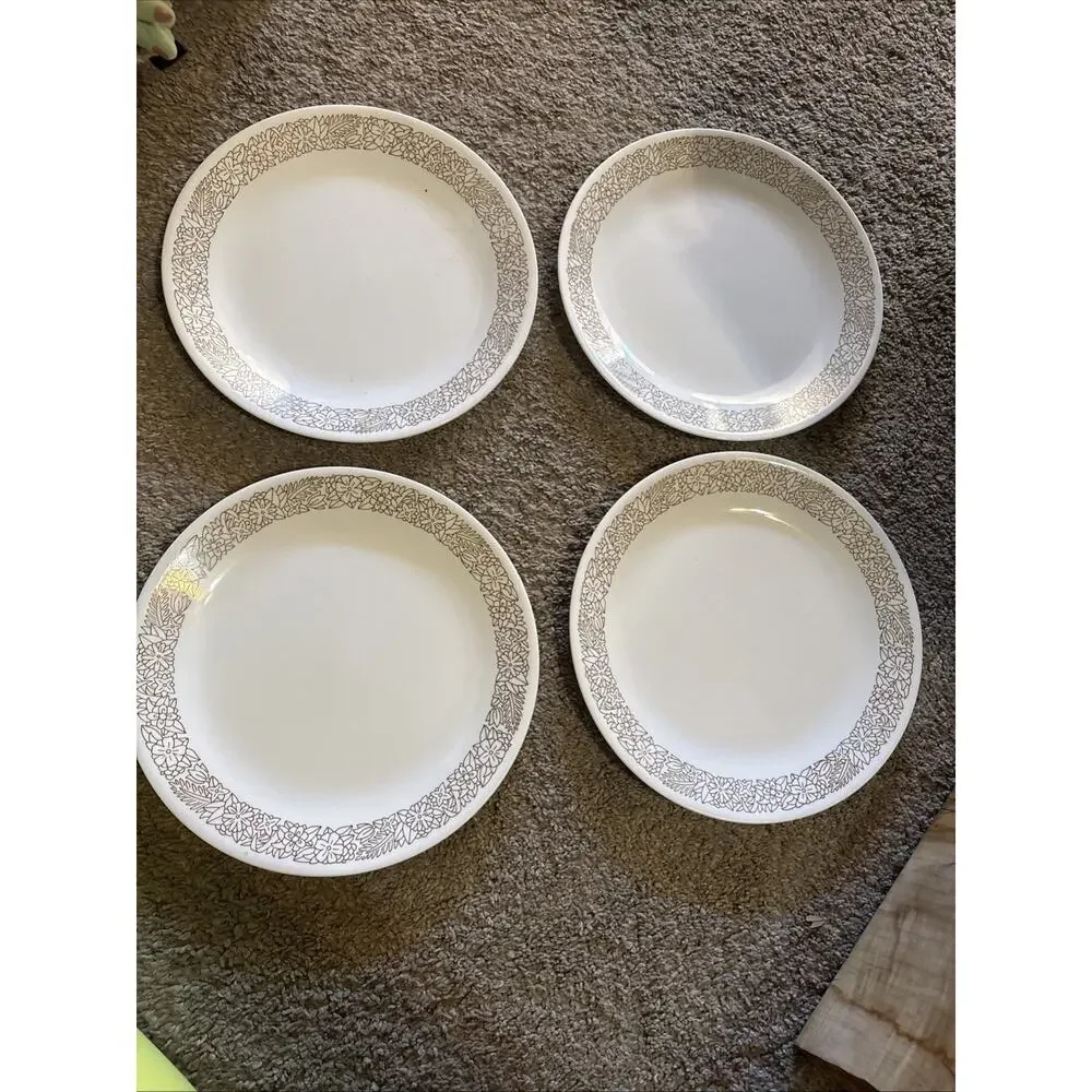 Corelle Woodland Brown Floral Dinner Plates Flowers 10 1/4” Set Of 4 Tropical‎